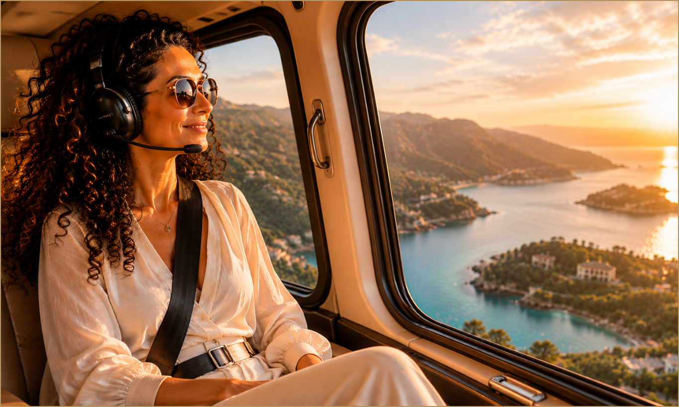 Frau fliegt im Helikopter